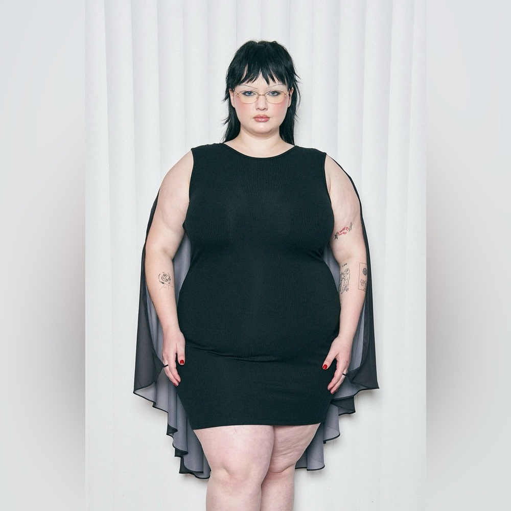 SMALL Fashion Brand Company Marcus Pork Tencel Rib Cape Mini Dress